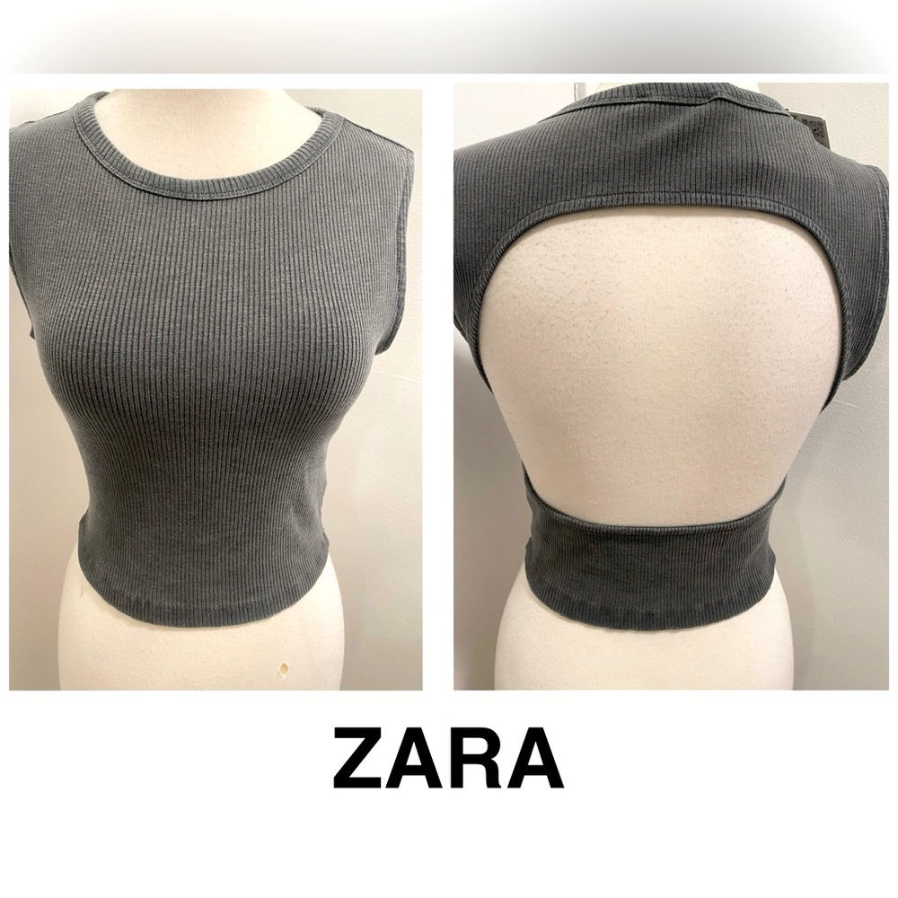 ZARA Gray Sleeveless Ribbed Cutout Back Tank Top _ Size M - NEW